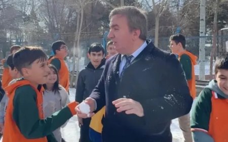 Erzincan’da Öğrenciler ve Vali Arasında Kar Topu Eğlencesi