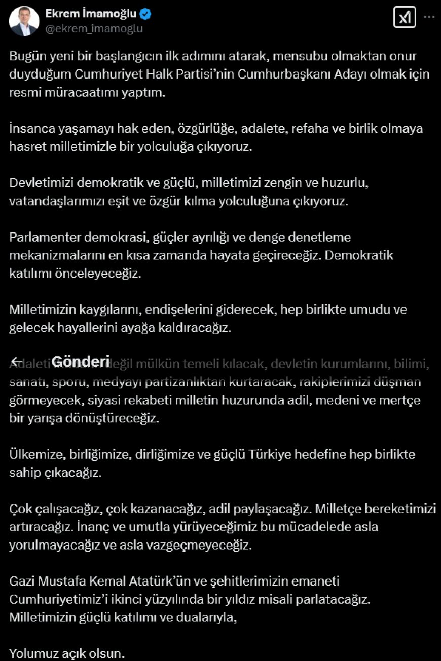 Cumhuriyet Halk Partisi Cumhurbaşkanı Adayı: 'Yolumuz Açık Olsun, Birlikte Kazanacağız'